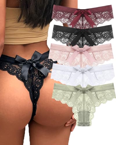 Image of Lace Thongs for Women T-back Breathable Comfortable G-String Cheeky Low Waist Underwear Panties