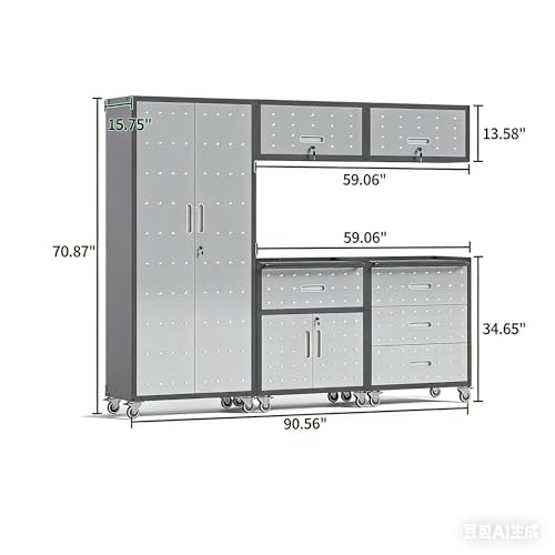 Image of Garage Cabinet System | Heavy Duty Steel All-in-One Modular Garage Cabinet Set for Ultimate Workshop Organization | Easy Assembly Garage Storage Cabinets & Tool Bench