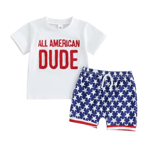 Toddler Baby Boy Summer Outfit Short Sleeve T Shirt Top Casual Shorts Set Infant Newborn Clothes 6 12 18 24 Month 2T (4th of July Blue, 18-24 Months)