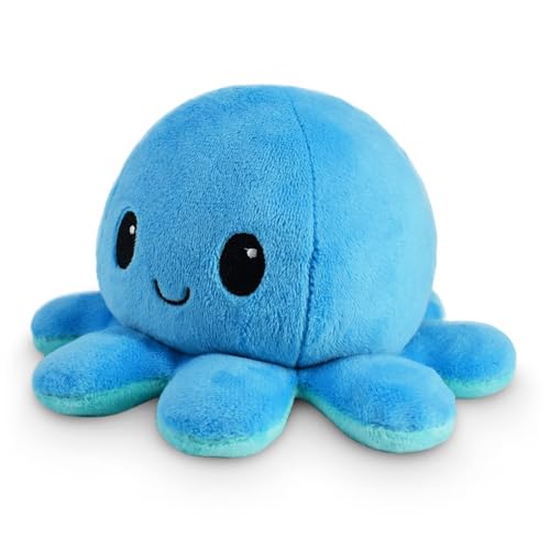 Image of TeeTurtle - The Original Reversible Octopus Plushie - Happy Blue + Sad Light Blue - Cute Sensory Fidget Stuffed Animals That Show Your Mood 4 inch