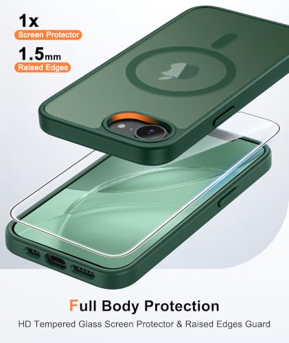 Image of FNTCASE for iPhone 17e Case Green: Translucent iPhone 16e Cases Compatible with MagSafe, Camera Protection & Tempered Glass Protector, 14FT Military Grade Drop Tested, Matte Skin-Friendly Cover