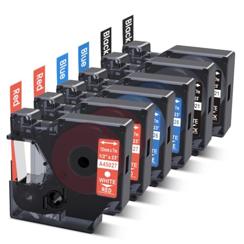 6X Replace for Dymo D1 Label Tape Black/Blue/Red Label Maker Refills