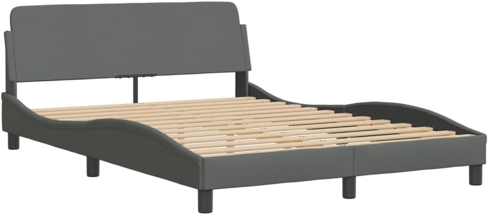 vidaXL Bed Frame Dover, Double Bed, Bedroom Furniture, Bed Base, Platform Bed Frame, Mattress Foundation, Modern Style, Dark Gray 53.9"x74.8" Full Fabric