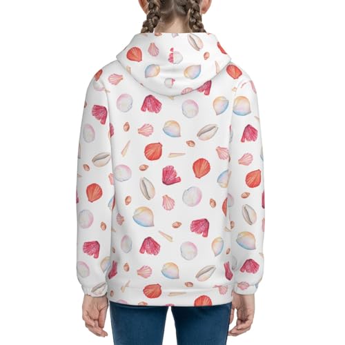 Red coral and scallop seashell Kids Pullover Hoodies Boys Sweatshirts Girls Athletic Clothes with Pocket4