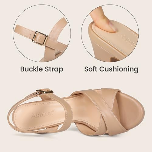 Image of Platform High Heels for Women Strappy Chunky Heels Sandals for Women Open Toe Block Heeled Sandals with Ankle Strap Summer Dress Shoes