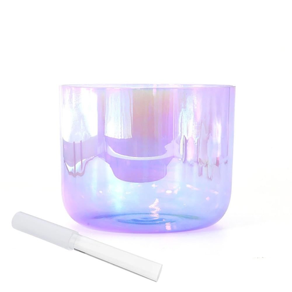 8 Inch Purple Clear Alchemy Crystal singing bowl, Chakra Bowl Sound Bowl Chime Bowl, Gift For Yoga Meditation & Sound Healing, With Free Acrylic Striker & O-ring(E Note)
