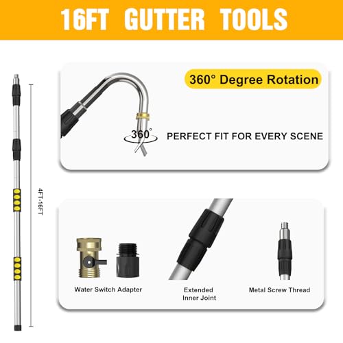 LAANPOLE Gutter Cleaning Tools from The Ground, 24FT Reach Rain Cleaner with Bendable Wand Adapter for Garden Hose by LAANPOLE - Image 6