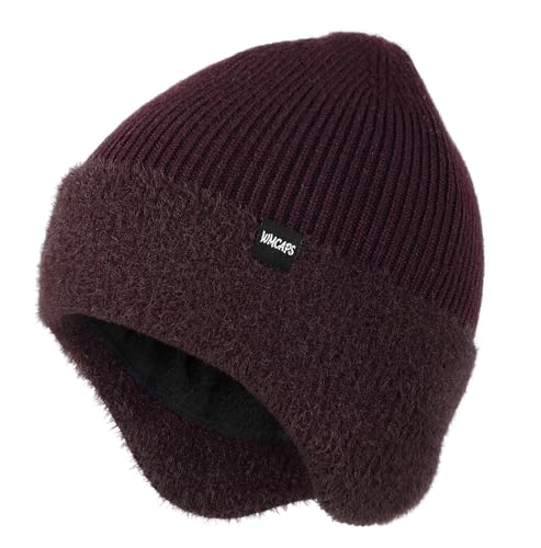 Image of Wmcaps Winter Fleece Line Beanie with Earflap for Men Women, Outdoor Warm Thermal Knitted Hat Stocking Caps