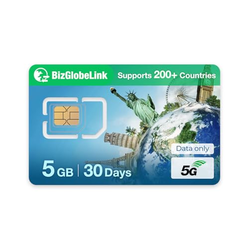 EIOTCLUB Tarjeta SIM prepaga para Viajes y Uso Internacional en 200 países, Solo Datos, 5G/4G LTE, sin Contrato, Recargable, para teléfonos móviles, routers Wi Fi y tabletas