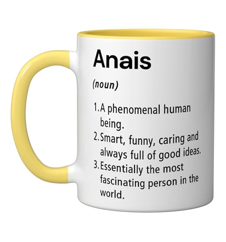 Taza de cerámica 11 onzas diseño Anais amarillo/blanco miniatura 1