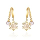 FANTIKAXW Lujo ligero de circon Copo de nieve Perla de doble capa hebilla de oreja Joyería de moda navideña Mujeres Regalos del Festival de Navidad