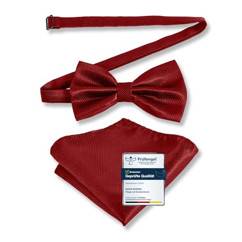 Massi Morino Fliege Weinrot mit Einstecktuch für Herren Set - Anzug...