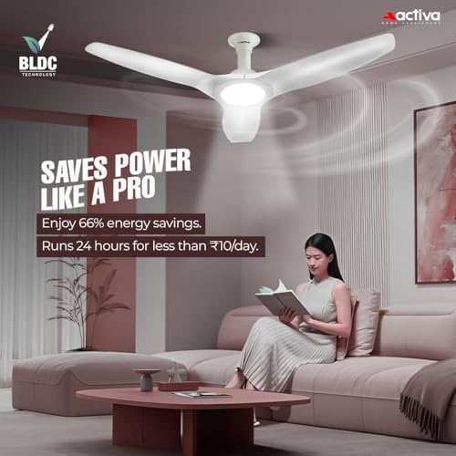 Image of ACTIVA Silentair 1200mm BLDC Ceiling Fan with LED Light | 28W BEE 5 Star | ABS Body & Blades | High Speed | Low Noise | Remote with Timer & Reversible