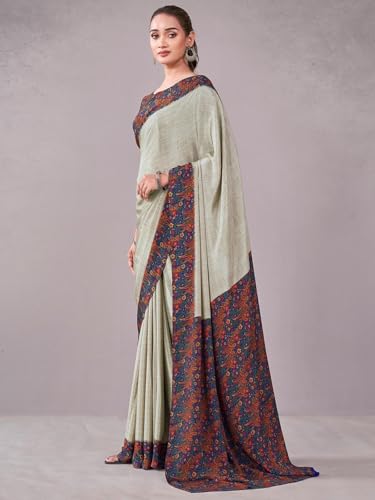 Image of Satrani Women's Crepe Printed Saree with Unstitched Blouse Piece