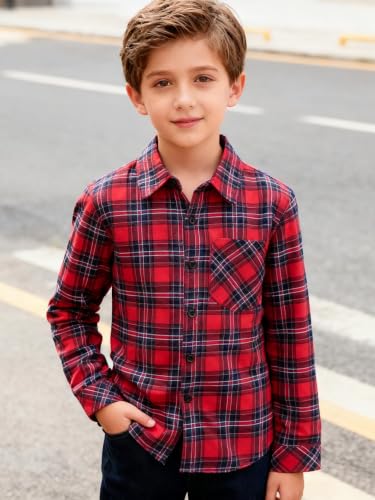 Image of Yoimira Boys Flannel Shirts Kids Long Sleeve Plaid Tops Casual Button Down Shirt Western Plaid Jacket
