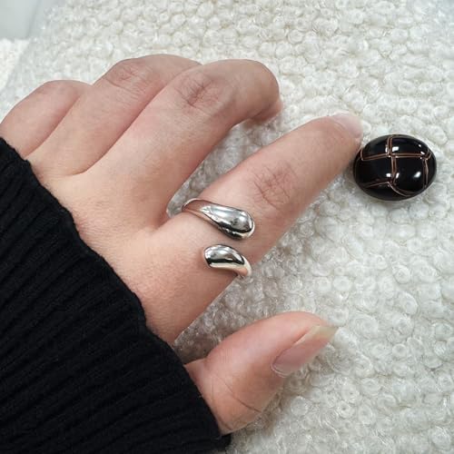Chunky Rings 925 Sterling Silver Adjustable Teardrop Minimalist Stackable Ring Statement Open Silver Jewelry for Women Men4