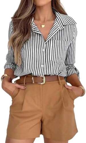 siliteelon Striped Button Down Shirts for Women Dress Shirts Long...