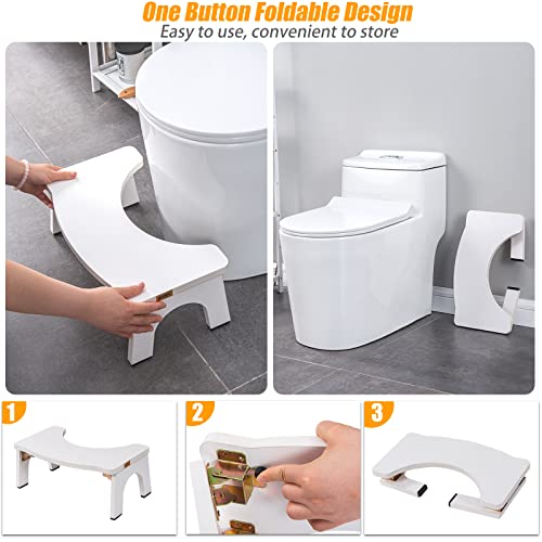 Toilet Stool Wood, Foldable Poop Stool For Adults, 7" Squatting Potty Stool Extra Sturdy & Wide Wooden Toilet Squat Step Stool With Anti-Slip Feet By Cheago,380 Lbs Pure White #TOP5