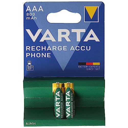 VARTA Batterien AAA, wiederaufladbar, 2 Stück, Recharge Accu Phone, Power on Demand, 800 mAh Ni-MH Akku, vorgeladen, für schnurloses Telefon 4