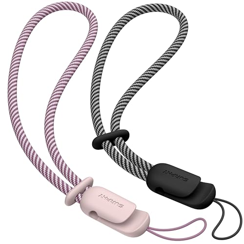 Image of SURPHY 2 Pack Phone Lanyard, Phone Wrist Strap for Case, Camera Wrist Strap | Ultra-Light 2-Color Braided Phone Strap, Cellphone Charm Strap, Anti-Lost Wrist Lanyard for Women and Men, Pink Black