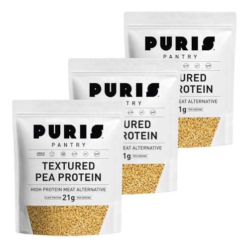 PURIS Pantry Textured Pea Protein, Unflavored Meatless Vegetable Crumbles, Shelf-Stable, Soy & Gluten Free, 21g of Protein, Plant-Based Vegan Meat Substitute, Equivalent to 4.5 Pounds Ground Beef (3 Pack)