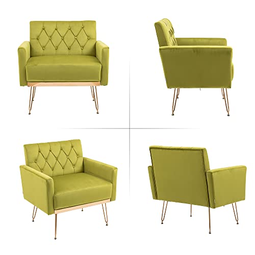 Olela Accent Chair Set Of 2,Velvet Armchair Single Sofa Modern Tufted Upholstered Side Reading Chairs With Arm And Gold Metal Leg For Living Room Bedroom Club Nursery Office Decorate(2, Olive Green) #TOP6