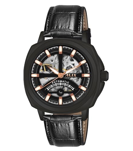 Image of ALIX AL2511 Automatic Mechanical Watch for Men Genuine Leather Strap Skeleton Dial Analog Watch