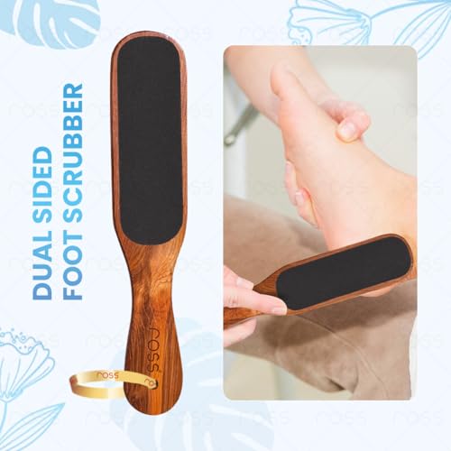 Image of Ross Double-Sided Foot File Scrubber with Teak Wood Handle | Callus & Dead Skin Remover | Pedicure Tool for Cracked Heels | Foot Scraper for Smooth Feet | Reusable & Easy to Clean