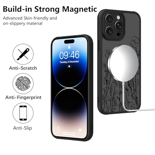Image of KANGHAR Case for iPhone 14 Pro Florals Pattern | [Compatible with Magsafe] Cute Blooming Flowers Protective Magnetic Case for Girls Women Men