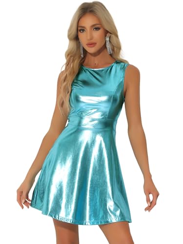 Image of Allegra K Women's Metallic Sleeveless High Waist Club Party Disco Holographic Dress