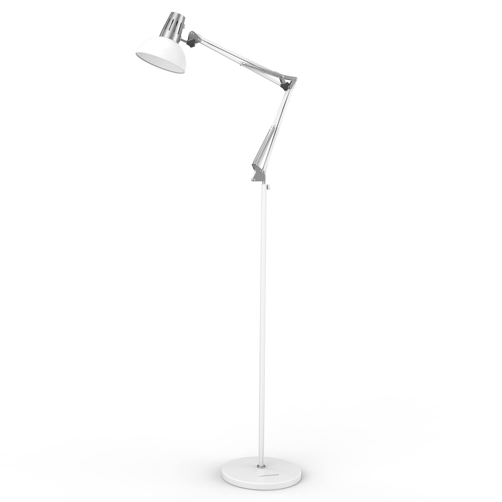 LEPOWER Floor Lamp, Swing Arm Floor Standing Lamp, Industrial Floor Lamp with Heavy Metal Base, E26 Lamp Base Floor Light, Modern Standing Reading Lamp for Living Room, Bedroom, Office White