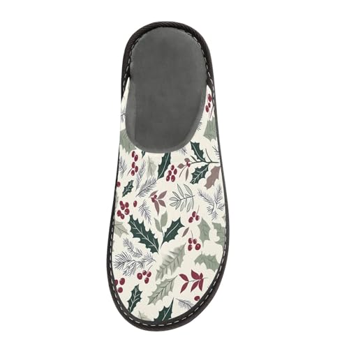Slippers for Women Green Holly Leave Pattern Soft Winter Warm Shoes Indoor Outdoor Non-Slip House Travel Slippers3