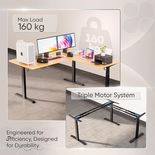 Image of Intellidesk Studio L Shaped Standing Desk Corner Electric Height Adjustable Standing Desk, Sit Stand Computer Workstation with 3-Stage Triple Motor System (Black+Black, 70(M) * 30 * 70(R) Inches)