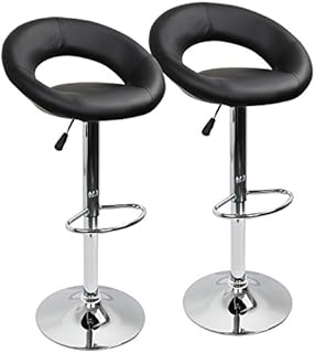 IntimaTe WM Heart Bar Stools Set of 2, Adjustable Breakfast Kitchen Faux Leather Bar Stools,Modern Dining Crescent Shaped Bar Seats, Black
