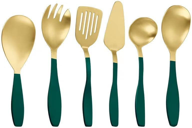 Silverware Flatware Cutlery Set， 6/24/36/48/60/72pcs Kitchenware 5-Piece Set Serving Spoon Salad Stainless Steel Spatula，Black-60 Pieces for 10