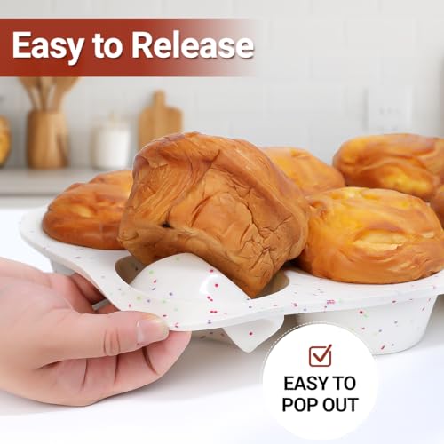 CAKETIME Jumbo Muffin Pan, 3.5 Inch Large Muffin Pan 6 Cup Silicone Jumbo Muffin Tin for Baking Giant Homemade Muffins, Cupcakes, Frittatas Non Stick 1 Pack Confetti - Thumbnail 2