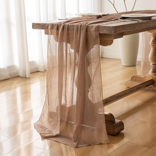 Keketoarrange Cheesecloth Table Runner Nude Gauze Rustic Boho Coffee Cheese Cloth 120 Inch 10 FT for Wedding Baby Shower Bridal Shower Birthday Party Long Sheer Farmhouse Home Decorations - 6