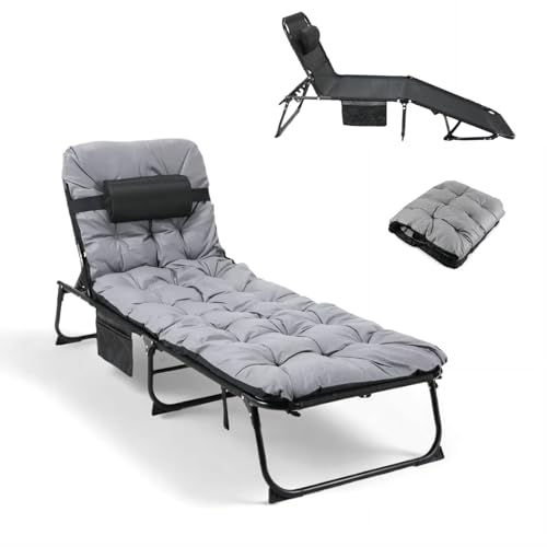 Clevish XL Liegestuhl mit wasserdichtem Kissen, klappbarer Sonnenliege mit Verstellbarer Rückenlehne, Seitenfach und Kop...