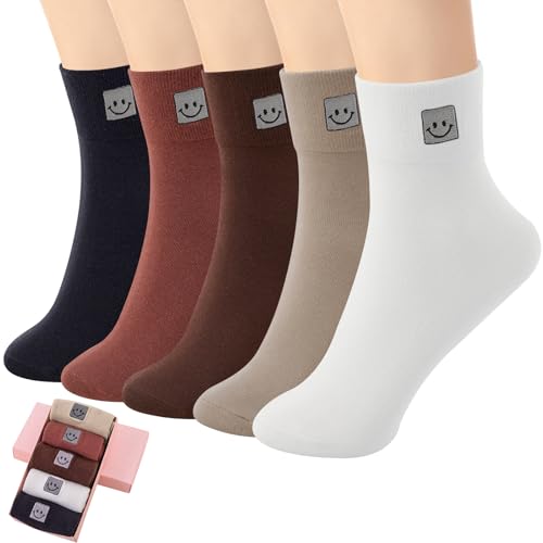Image of HUGSWEET Thin Soft Cotton Crew Socks for Women Ankle above Bootie Socks Gifts for Women 5-10 Pairs