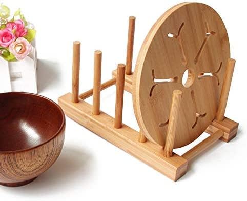 Miniatura 4 de YWSHF 2 piezas de estante de bambú para secar platos, tabla de drenaje, soporte de almacenamiento, organizador de gabinete de cocina para