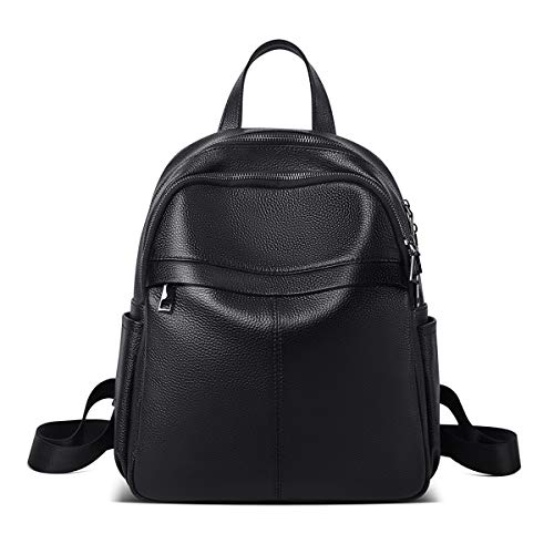 FOXLOVER Mochilas de cuero genuino para mujer, bolso de viaje con borla, Negro, talla única