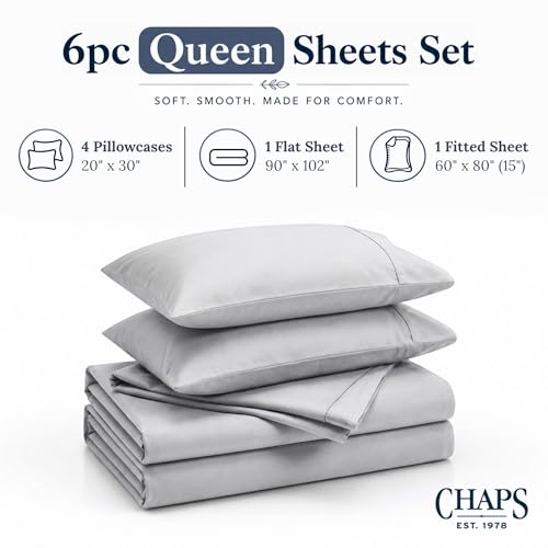 Image of Chaps Queen Sheet & Pillowcase Sets- 6 Piece, Deep Pocket, Wrinkle Free