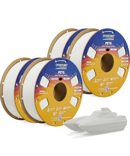 Image of OVERTURE PETG Filament 1.75mm Bundle 4kg, High Speed 3D Printer Filament, Neatly Wound & Clog-Free, 4 Pack 1kg(2.2lbs), Accuracy + /- 0.02mm, Fit Most FDM Printers (White (4-Pack)