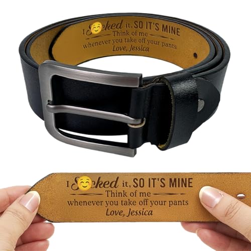 Think Of Me Whenever You Take Off Your Pants, Personalized Engraved Leather Belt, Anniversary Birthday Gifts For Boyfriend, Husband Gifts From Wife, Custom Leather Belt For Men