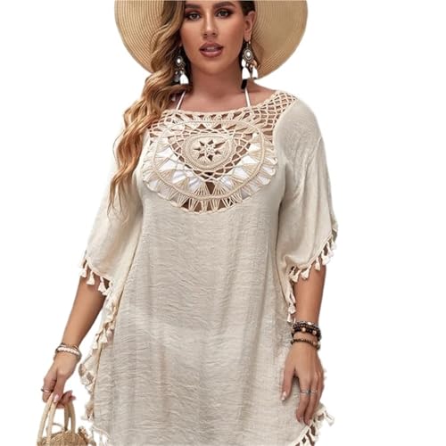 Robe de plage ample ajourée tunique bikini femme 2XL couleur abricot