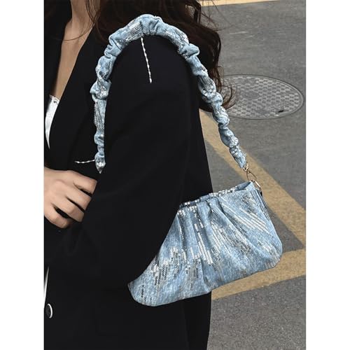 Sequin Purse Sparkly Denim Sequin Purse Underarm Shoulder Bag Zipper Trendy Ideal Gifts for Women Girl Daily3