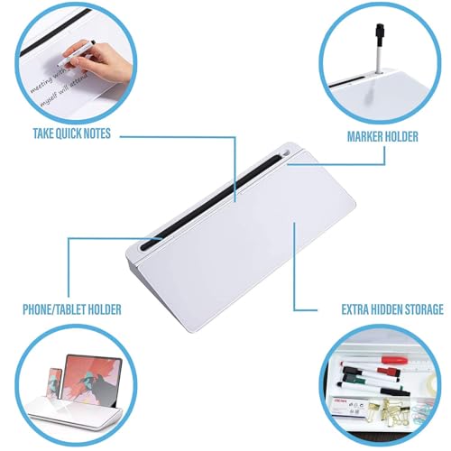 Image of LifeKrafts Dry Erase Glass Whiteboard | Desktop Easel Board for Office, Home, School, Adults & Kids | Tabletop Writing Board | Reusable Marker Board | 2 Pens & 1 Eraser | 18x8 Inches | Pack of 1