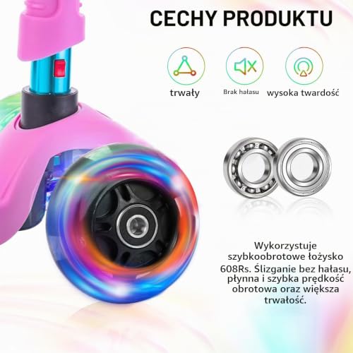 DBREAKS Świecące kółka do hulajnogi wyczynowej, 4 sztuki rolek LED, 80 mm + 120 mm, koła zapasowe LED do hulajnogi z ABEC, 9 łożysk kulkowych, stopień twardości 88A, odpowiednie do wszystkich rodzajów