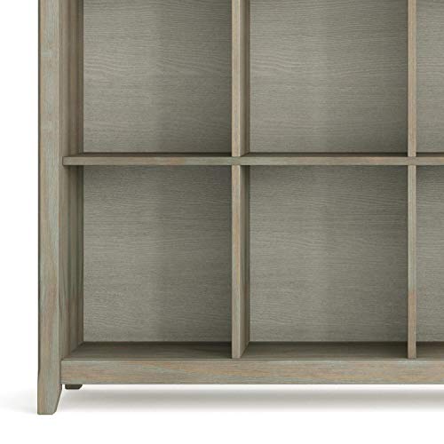 Simplihome Acadian Solid Wood 48 Inch X 57 Inch 12 Cube Storage In Distressed Grey With 12 Shelves, For The Living Room, Study And Office #TOP7