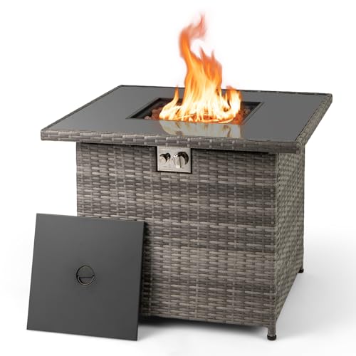 Tangkula 32.5 Inch Rattan Fire Pit Table